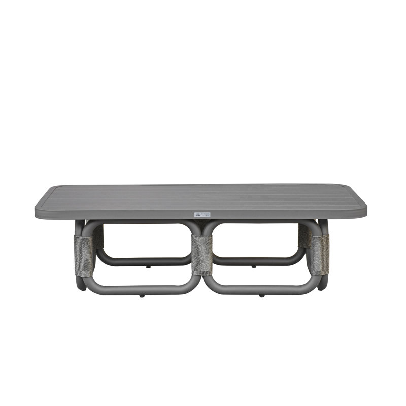 Danyell Table basse rectangulaire d'extérieur en métal gris avec plateau à lattes en aluminium
