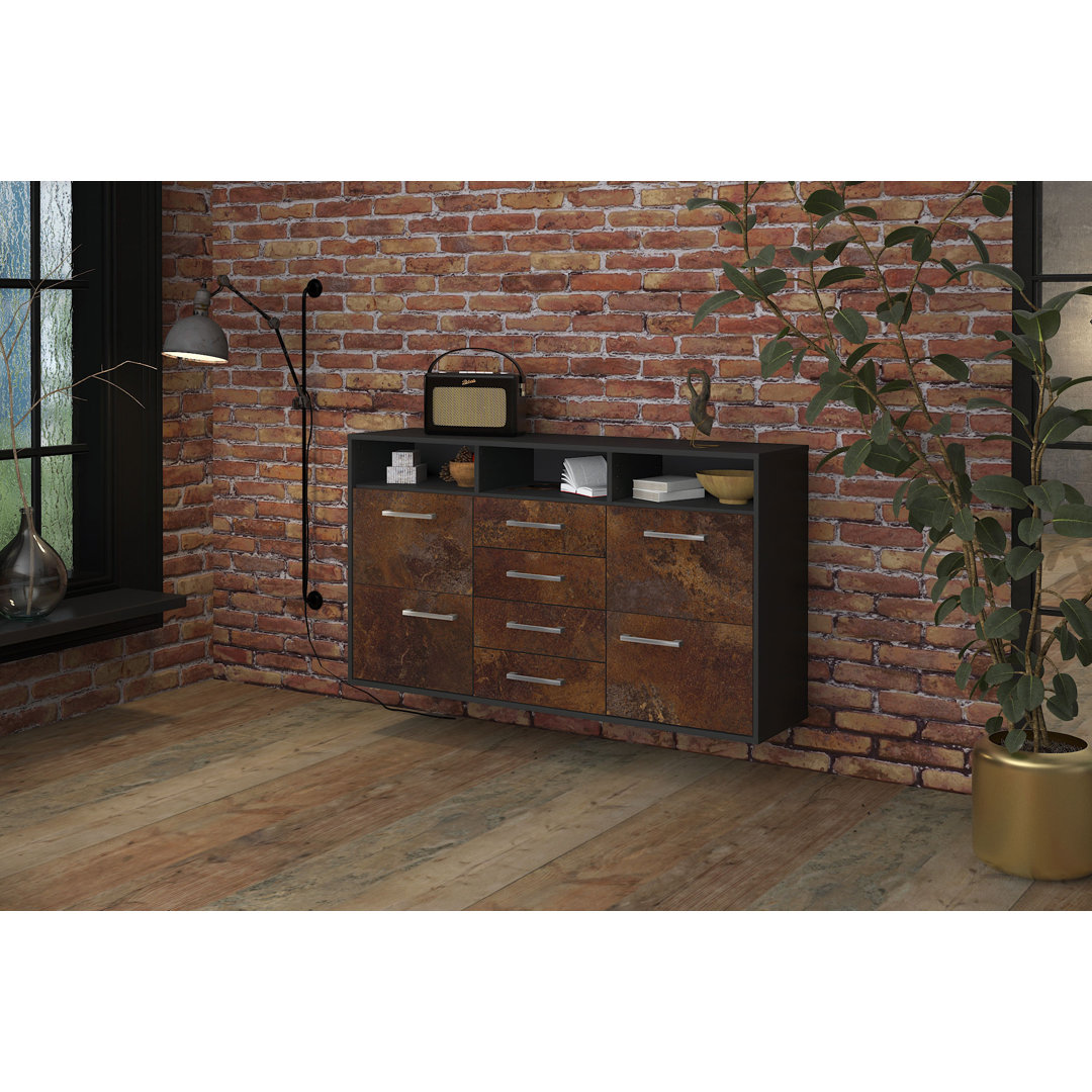 Sideboard Myrjam, Farbe: Schwarz/Weiß, Fliegend/Metallgriffe, Größe: 136x79x35 cm