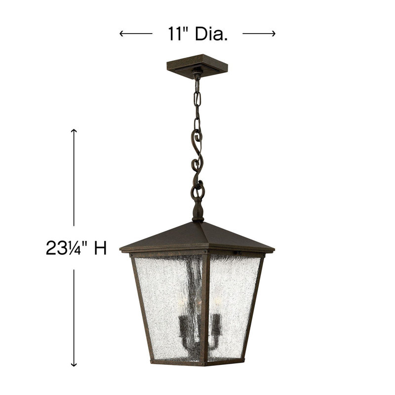 Trellis 3 - Bulb 23.3" H Mains only Outdoor Hanging Lantern, Incandescent, Aged Zinc, Clear Seedy