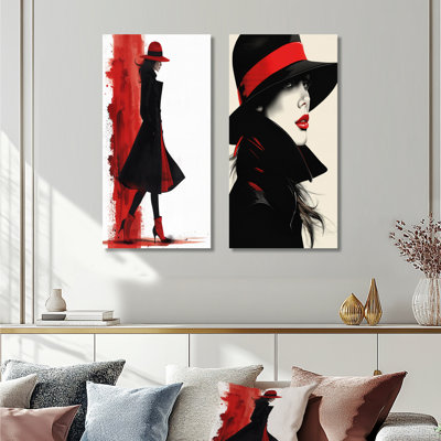 Ensemble de 2 pièces monochromes rouges, noires et sanglantes, portrait d'une femme à la mode