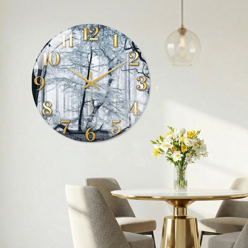 «Winter Forest», horloge murale décorative moderne en verre 15,7 po, 60 x 60 cm (23,6 x 23,6 pouces)