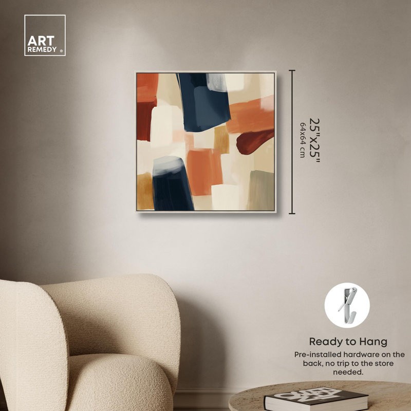 «Sienna Shift Canvas Boho», art abstrait par Art Remedy, Encadrement argenté, H 25 po x l 25 po