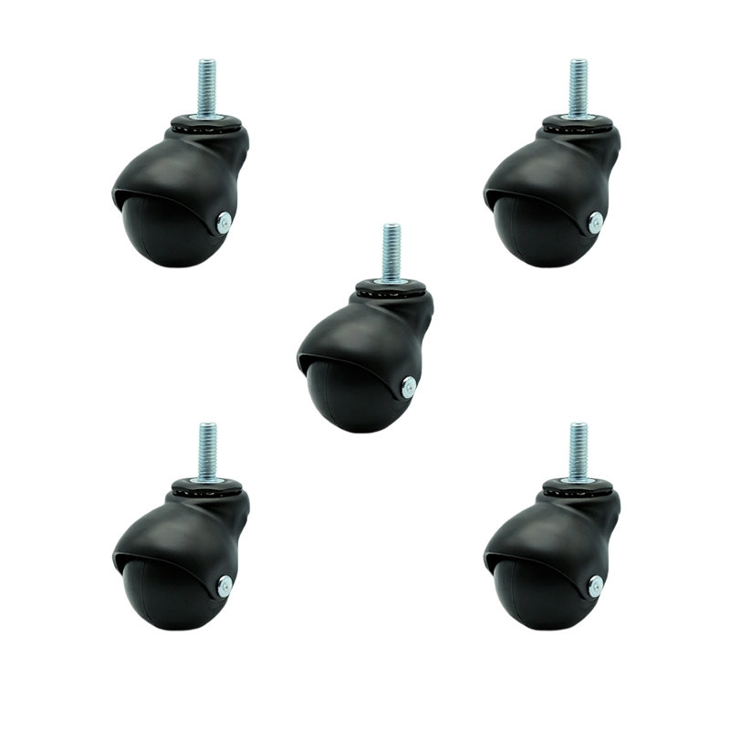 Ensemble de 5 roulettes à tige filetée 2 pouces à capuchon fileté 3/8 po, Laiton brillant