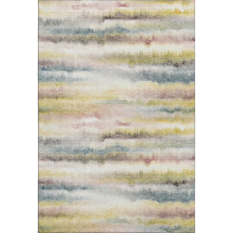 Premium Machine Washable Mayfield AMF2098 Striped Rug, Gold, 5' x 7'6"