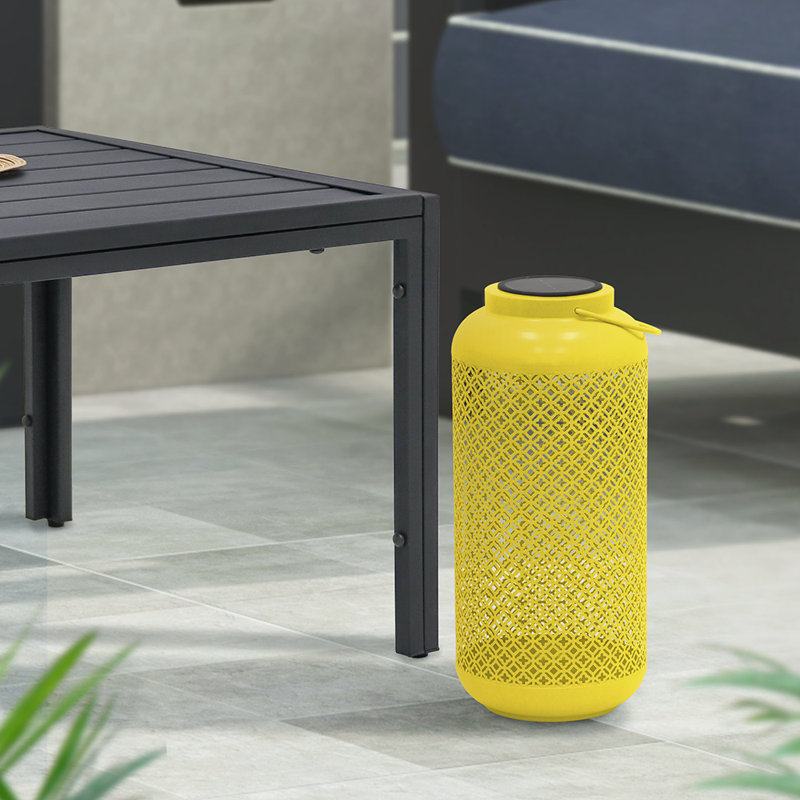Outdoor Metal Solar Powered Lantern 17"H, Yellow