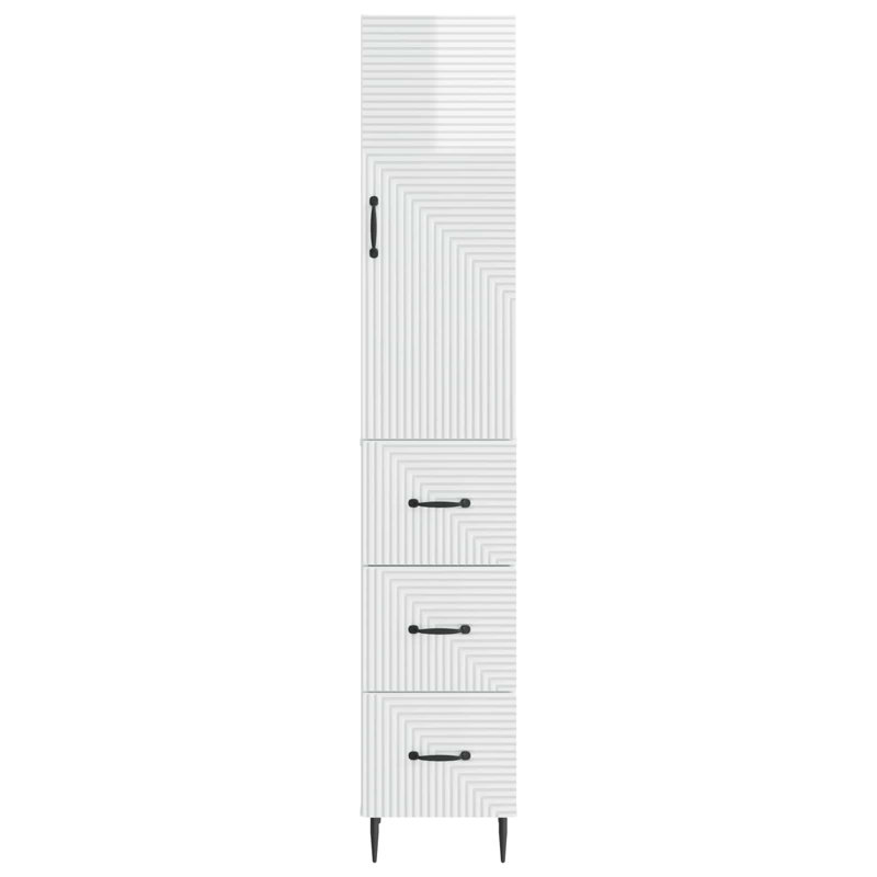  Cabinet Set 2 Pcs Engineered Wood Storage Furniture Modern Living Room, High Gloss White