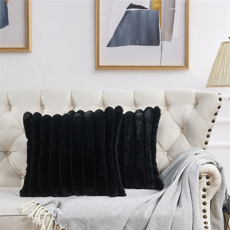 Housses de coussin en fausse fourrure, Noir, noir, noir, noir