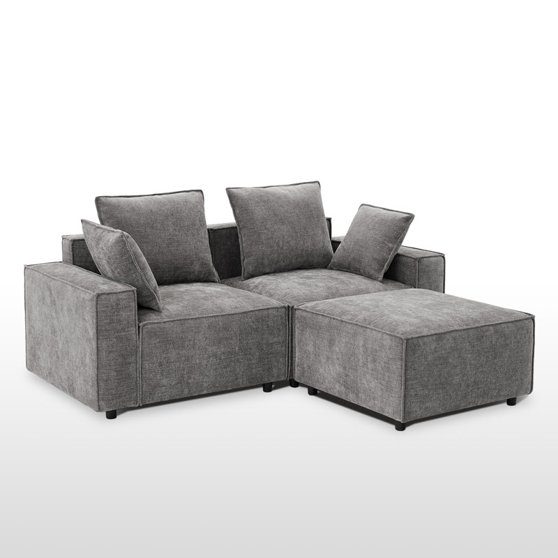 Causeuse modulaire avec repose-pieds Makassar, Gris chenille