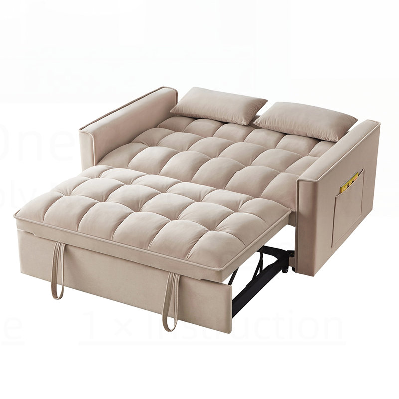 Canapé-lit 4 en 1 avec accoudoirs, poches de rangement et dossier réglable, canapé-lit capitonné multifonctionnel, Taupe