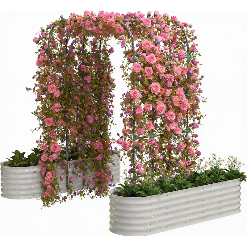 Lit de jardin surélevé galvanisé 96 ", avec treillis à arche verticale, Vert