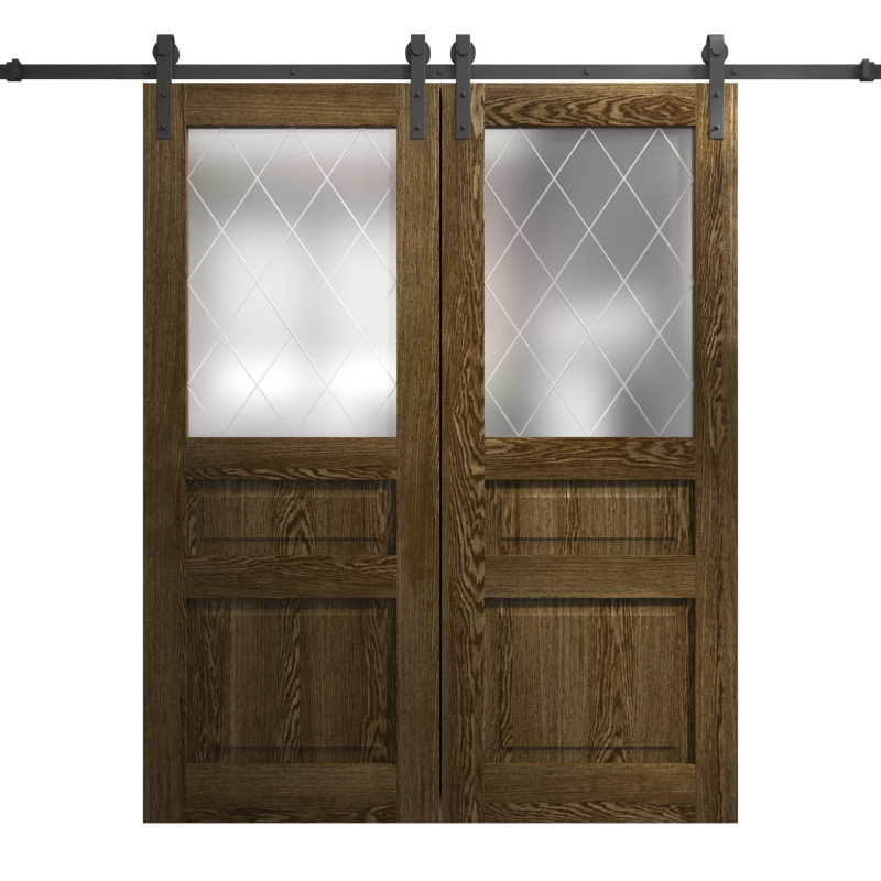Porte de grange double moderne | Ego 5011 | Ensemble de rail | Portes intérieures solides, Chêne marbré, 56 po x 84 po