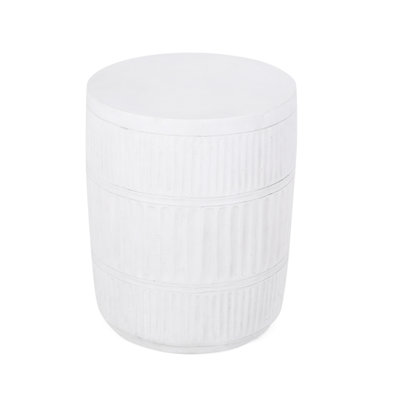 Fluted Design End Table - Lightweight Concrete, 14.71"X14.71"X18.64", Antique White, No Assembly Modern Concrete Side Lightweight, Fluted, 15X15x18.5, Assembly, Ready To Use
