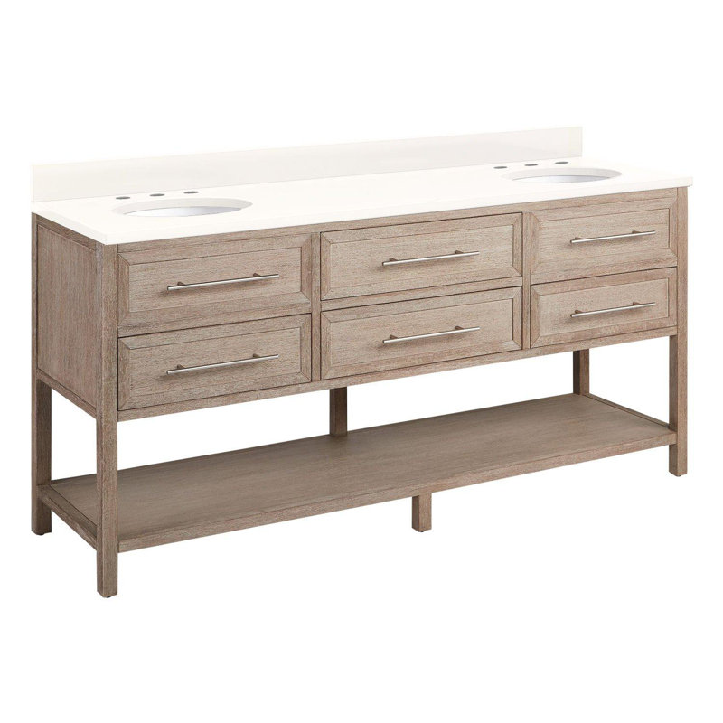 72" Robertson Double Bathroom Vanity Set with Oval Undermount Sinks, Arctic White Quartz, Midnight Navy Blue, 8" Widespread