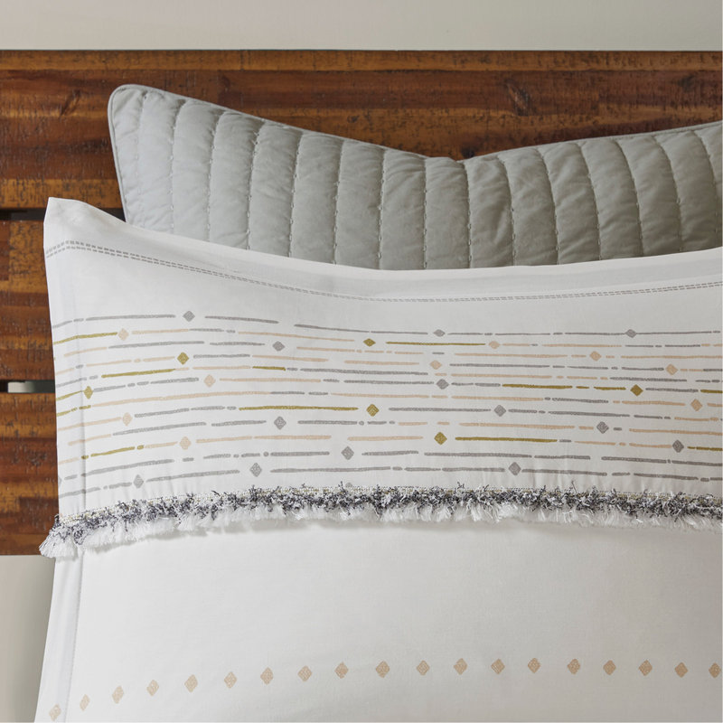 Full/Queen Cotton Printed Duvet Cover Set With Trims, Full/Queen Duvet Cover + 1 Sham, ivory