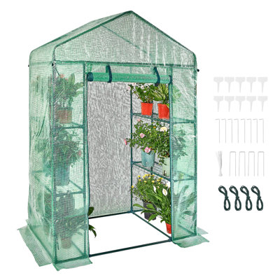 Serre de plain-pied, 4,6 x 2,4 x 6,7 pi, serre avec tablettes, housse en PE haute résistance avec portes, fenêtres et structure en acier, installée en quelques minutes, pour la plantation et le rangement