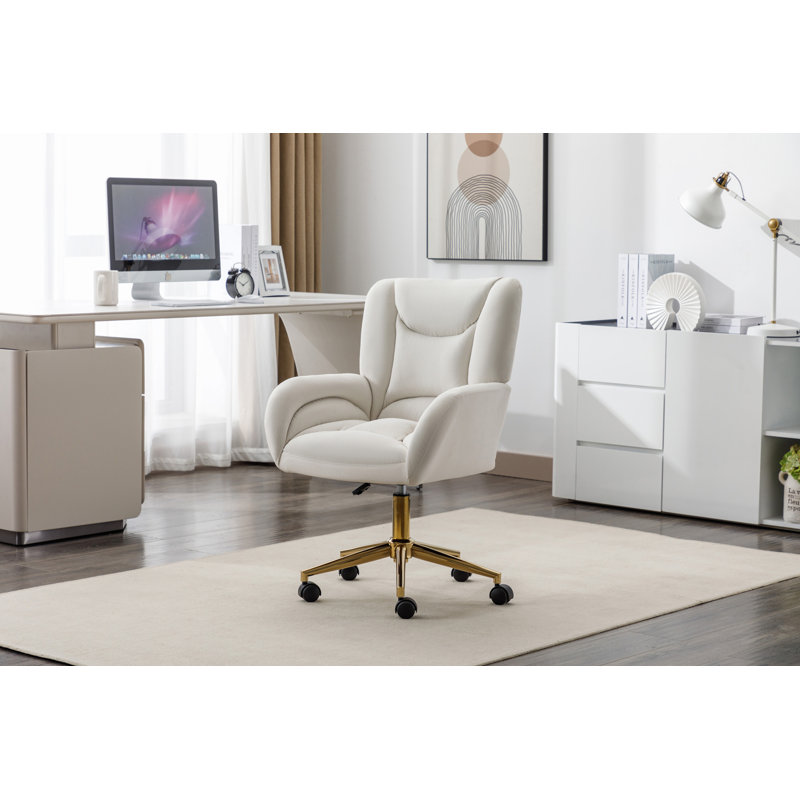 Chaise de bureau pivotante 360, Velours, Ivoire ivoire