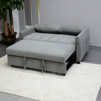 Adjustable Back Convertible Sleeper, Velvet Fabric, 2 Side Pockets & Pillows, Gray For Living Area, Pergola Pull-Out Bed With Upholstery, Back, Room, Terrace House