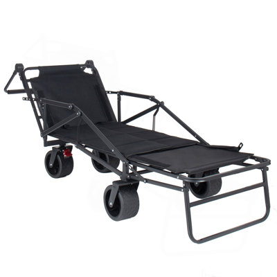 2-In-1 Multifunctional Folding Wagon Carts, Convertible Beach Chair With All-Terrain Wheels, 650Lb Capacityfor Shopping Beach Camping Sports Garden, Black
