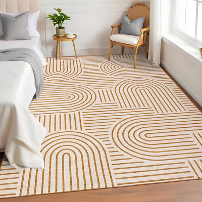  Tapis de salon abstrait moderne 9 x 12 antidérapant, pliable, lavable, sans perte de tapis, pour bureau, orange