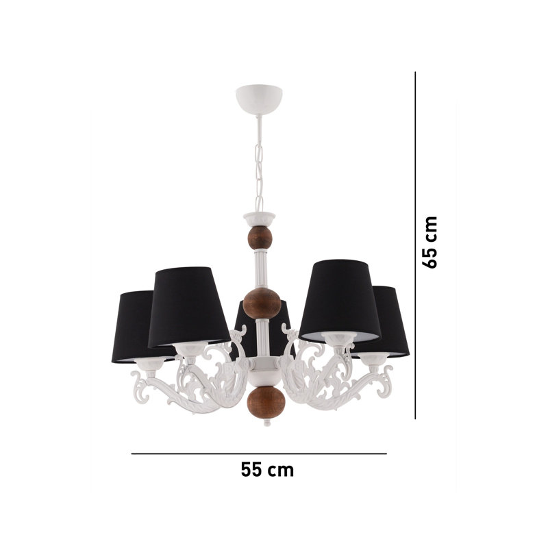 Lustre élégant en métal, finition noir et blanc et brun, 21,7 po x 15,7 po | 5 x douilles E27 (40 W maximum) | Luminaire élégant pour le salon, la salle à manger et le vestibule | Capuchon en PVC durable et conception certifiée IP20