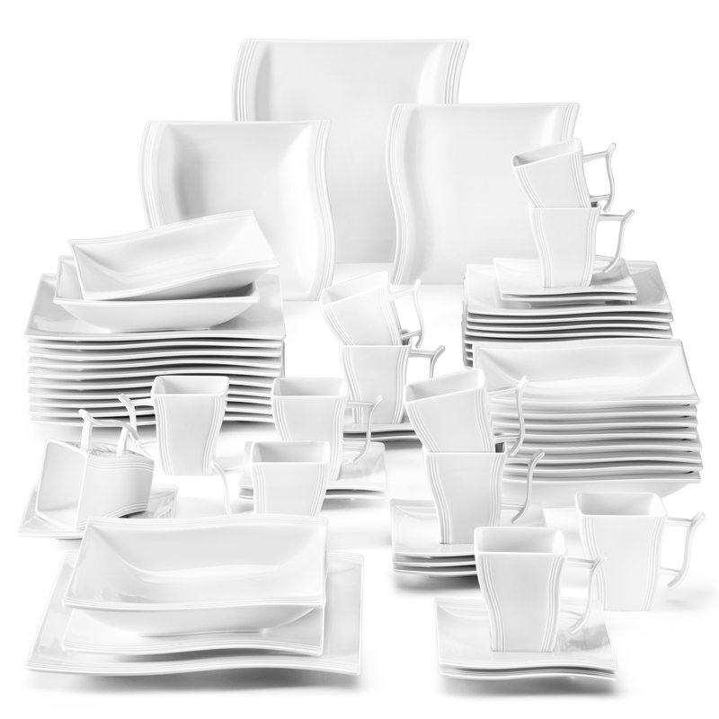 60 Piece Porcelain China Dinnerware Set, Service for 12 
