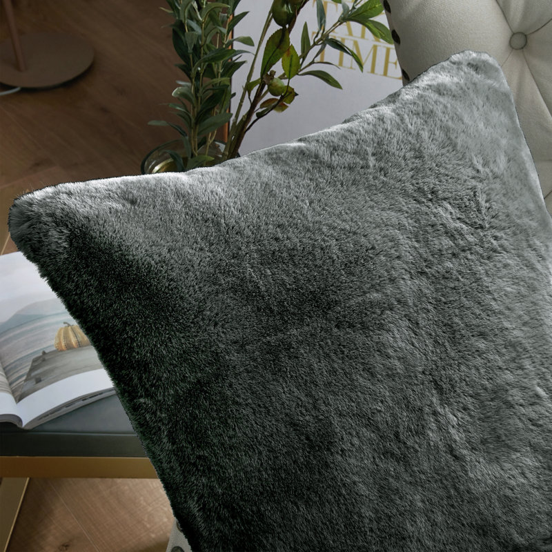 Heavy Faux Fur Throw Pillow Cover, Charcoal, 26' H x 26' W