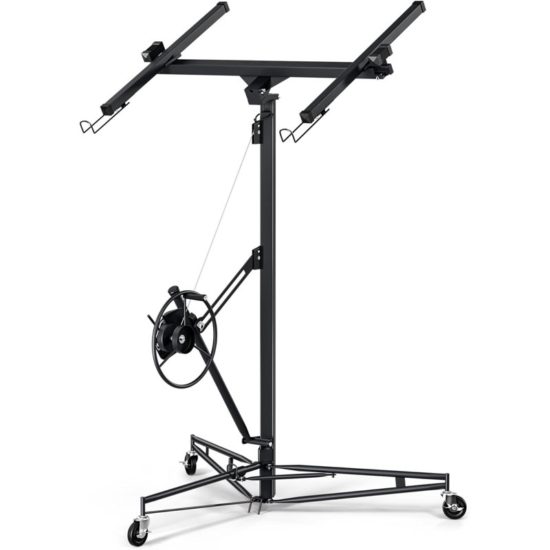 11 FT Heavy Duty Drywall Lift Hoist – 150 LB Capacity – 360° Rotating & Tilting Cradle – Adjustable Telescopic Arm – 3 Lockable Wheels – Single-Person Operation – Ideal for Ceiling & Wall Installation