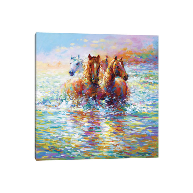 Horses Crossing The River - Print on Canvas, Wrapped Canvas, 45.72 cm H x 45.72 cm W x 3.175 cm D