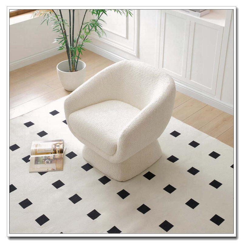 Boucle Swivel Chair, Solid Wood Frame