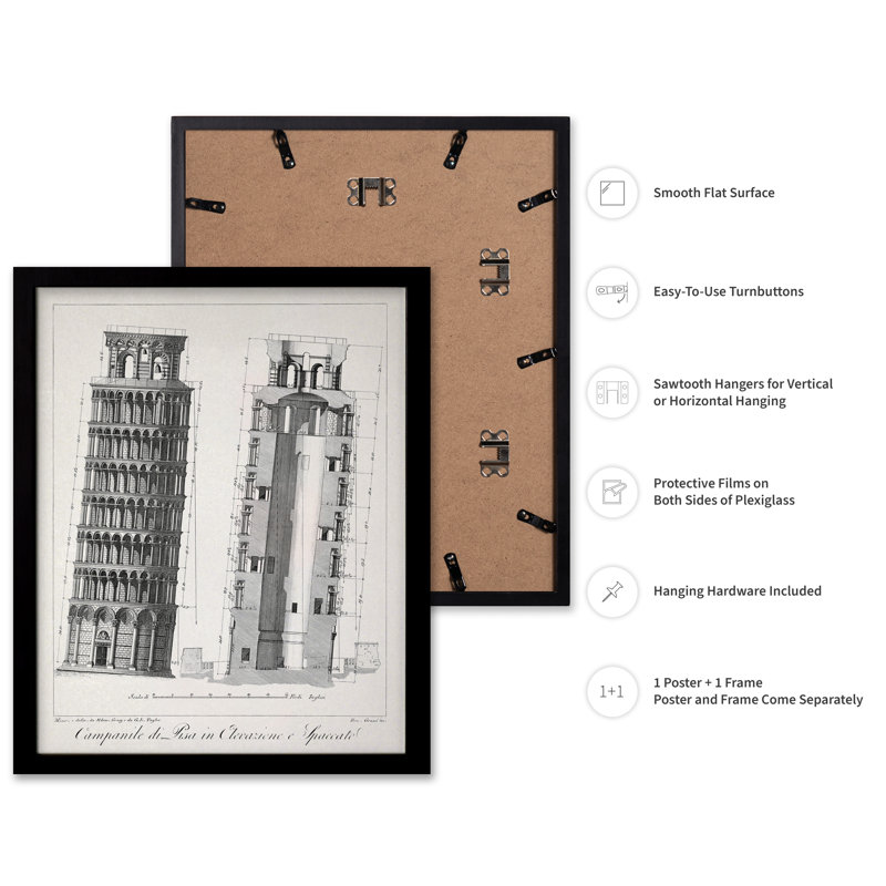 Plan de la tour penchée de Pise, Black Framed, Poster, 24"H x 32"W