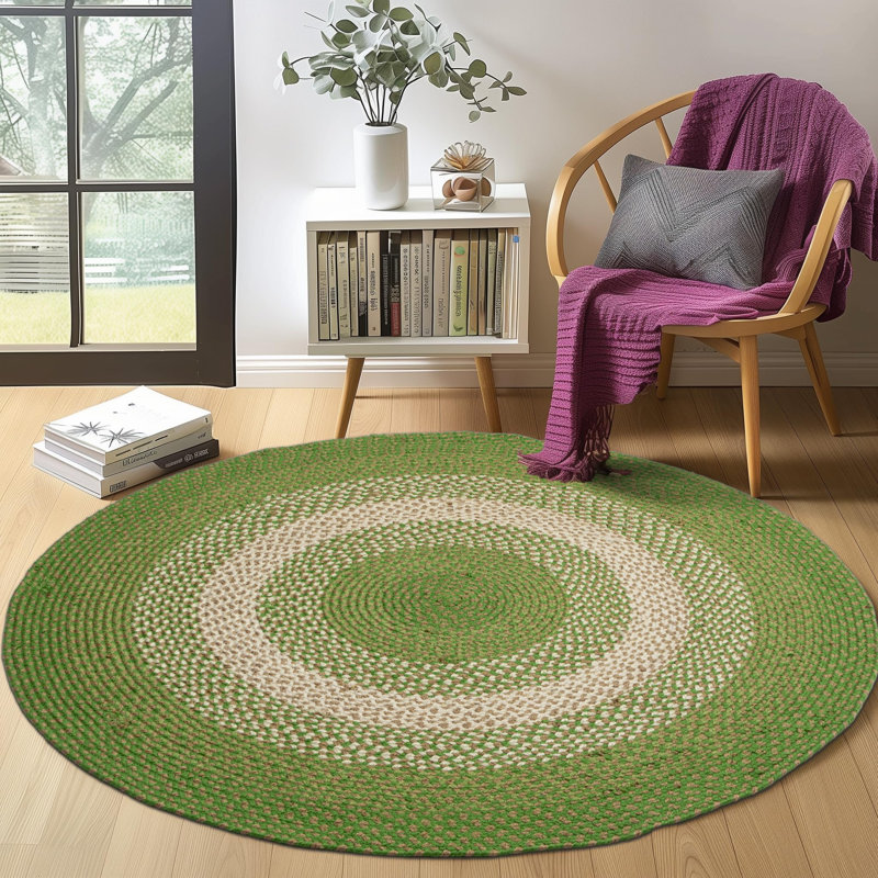 Tapis vert tressé à la main Enika, Rond 4 pi