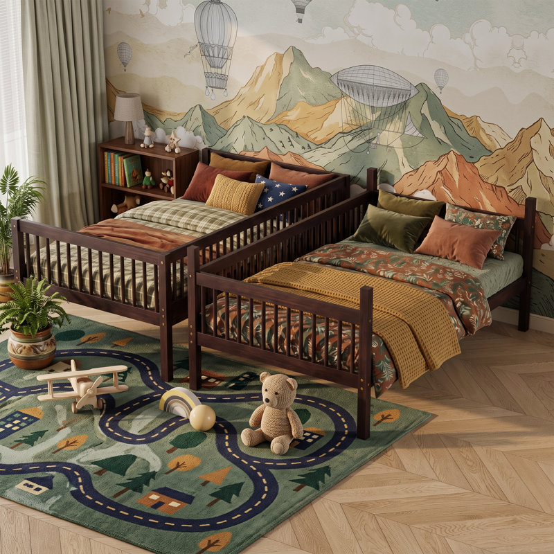 Solid Wood Twin Over Twin Bunk Bed, Espresso