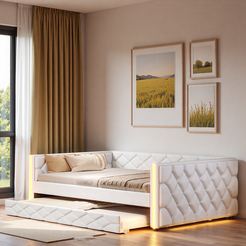 Upholstered Daybed With Trundle And Led