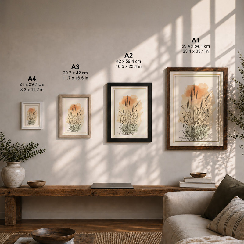 Ornamental Grass Study Botanical - Framed Print, Walnut, A1 - 84.1 x 59.4 cm