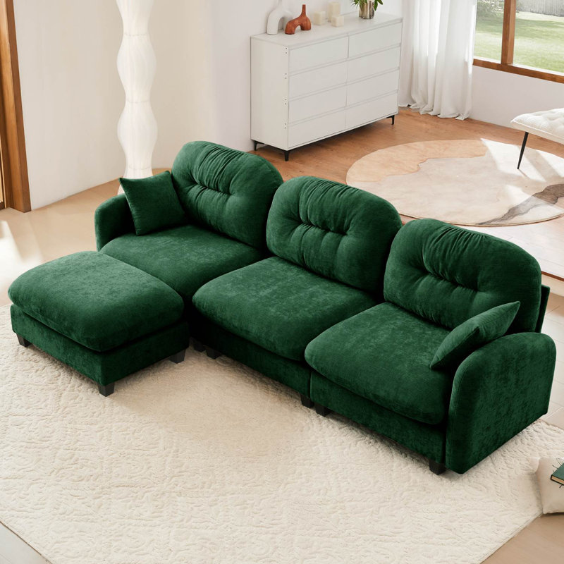 107" Chenille L-Shaped Modular Sofa, Green