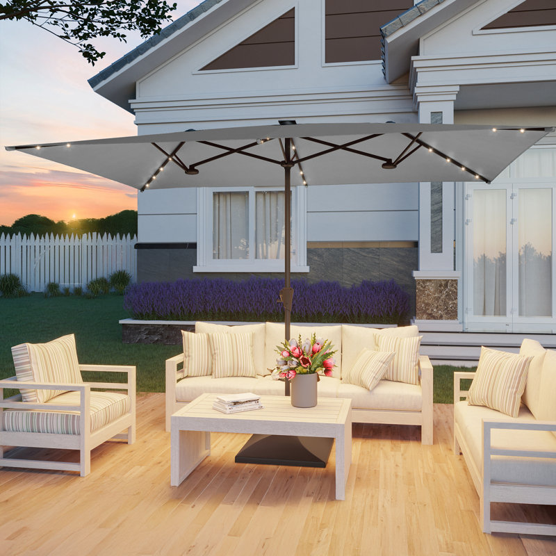 Parasol 10 x 6,5 pi à DEL pour terrasse avec auvent résistant aux rayons UV, Gris