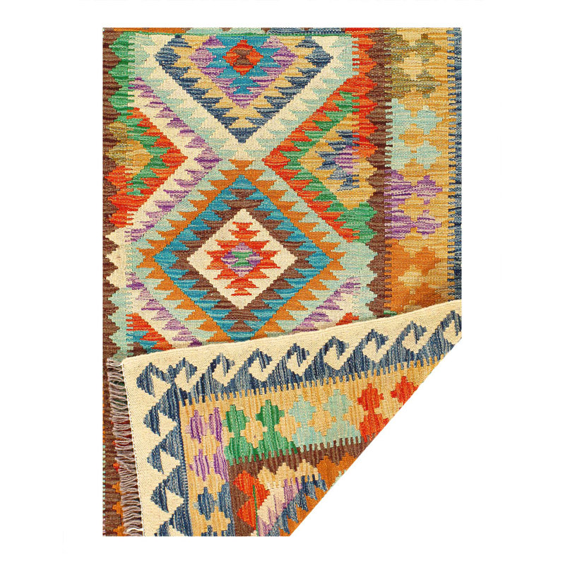 Tapis kilim réversible en laine tissée à plat sur laine 3 pi 4 po x 5 pi