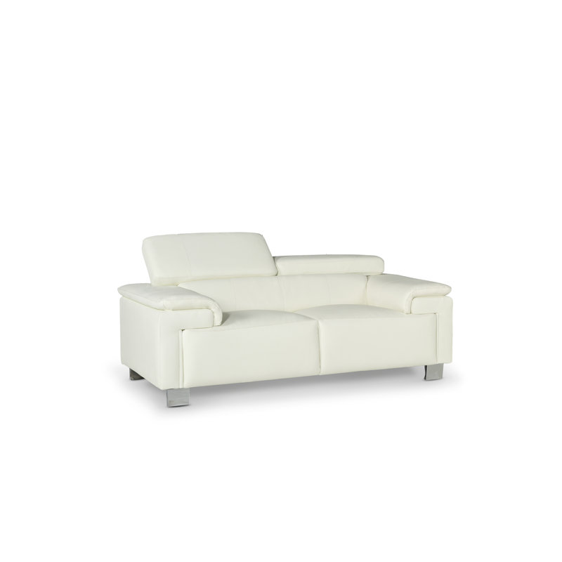 Chavely Genuine Leather Pillow Top Arm Sofa, White, 2