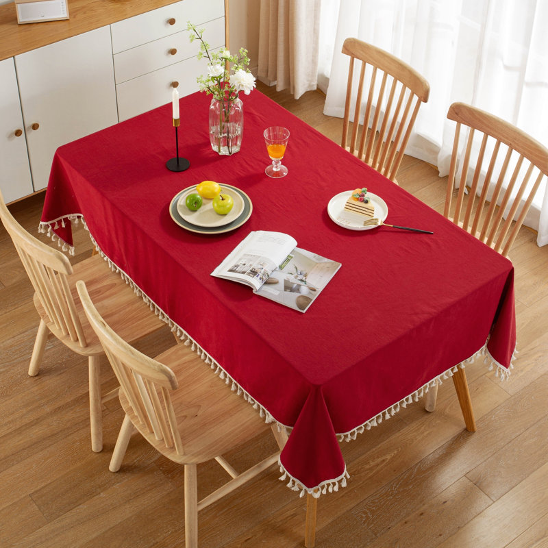 Nappe en coton lavable de haute qualité avec pampille, Rouge, L 78 po x l 55 po