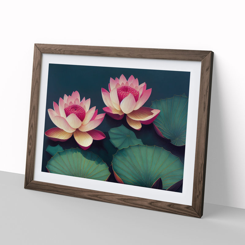 Beaming Lotus Flowers - Framed Print, Walnut, 34cm H x 46cm W x 2cm D