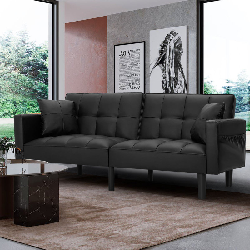 Twin 68" Wide Tufted Back Convertible Sofa