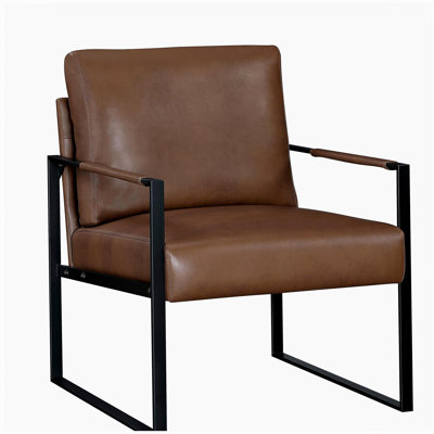 Fauteuil d'appoint moderne avec siège rembourré en similicuir brun Structure en métal noir Style 1pièce Confort Durabilité Élégance