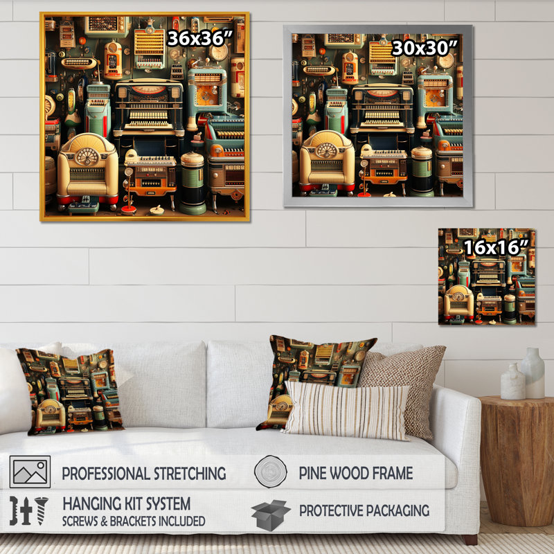 Nostalgic Jukebox Tunes 5 - Jukeboxes Wall Art, Wrapped Canvas, 36" H x 36" W x 1.5" D