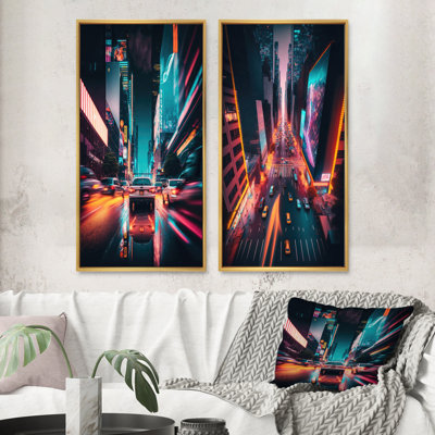 «Futuristic New York City Neon III», 2 pièces sur toile