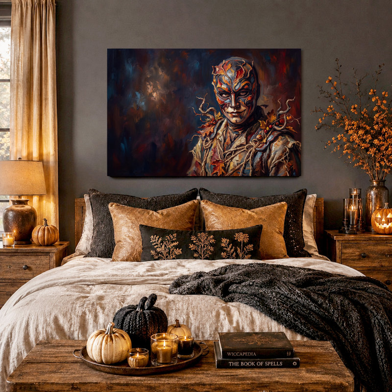 Impression sur toile, "Fantasy" avec masque à feuilles et vignes torsadées, H 32 po x l 48 po