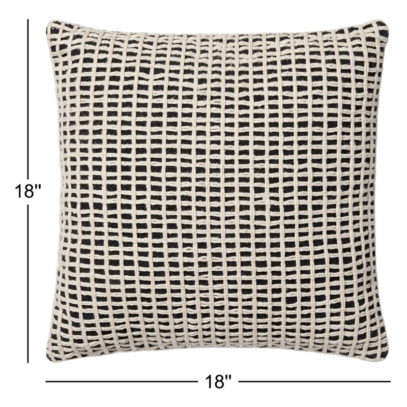 Strasbourg Plaid Cotton Blend Reversible Throw Pillow, Black/Ivory, Down