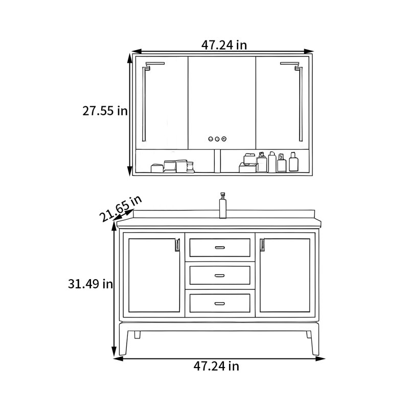Armoire de salle de bain Mid Rock, H 31,49 po x l 47,24 po x P 21,65 po