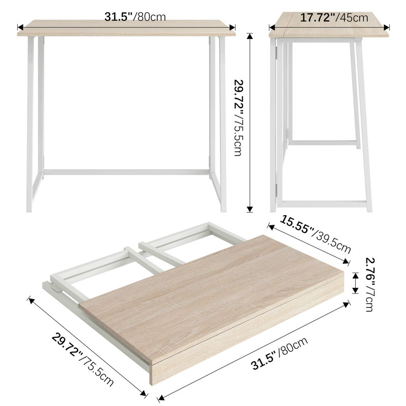 31.5” Small Folding Table, Beige/White