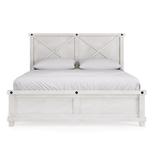 Yosemite Rustic White Solid Wood Panel Bed