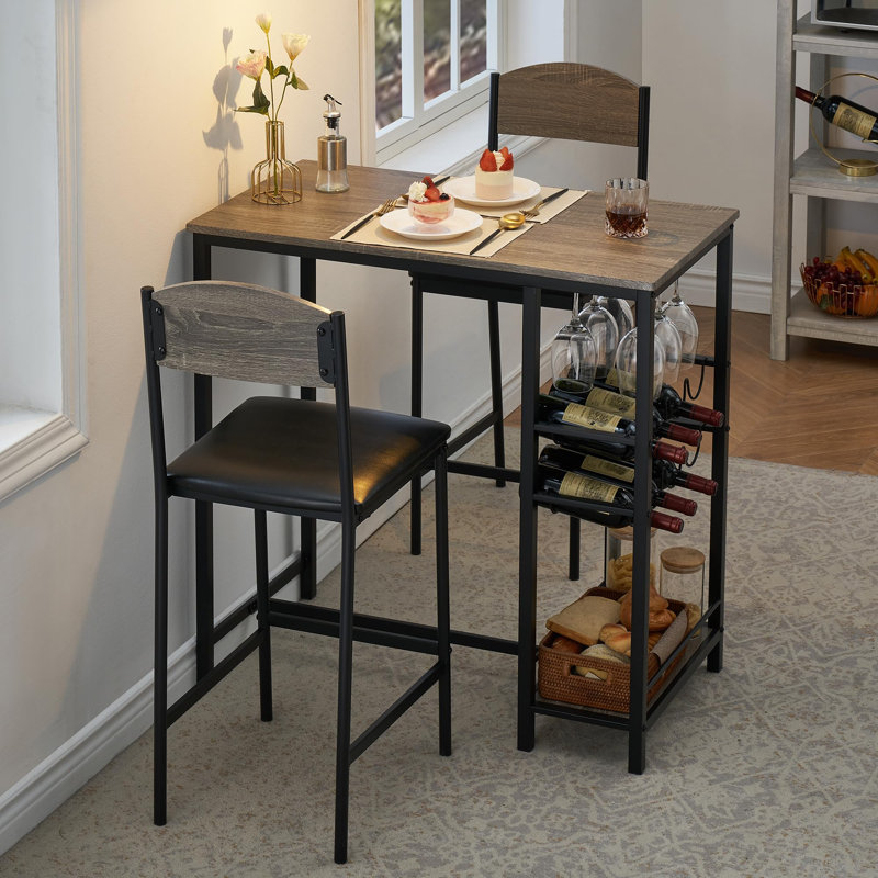 3 - Piece Dining Set, Gray/Black, Gray